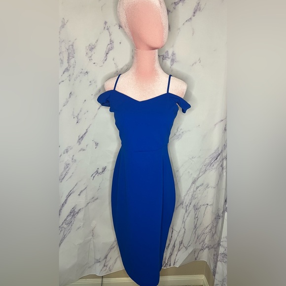 Express Dresses & Skirts - Express Women’s Elegant Blue Off-Shoulder Dress w/ slit sz S